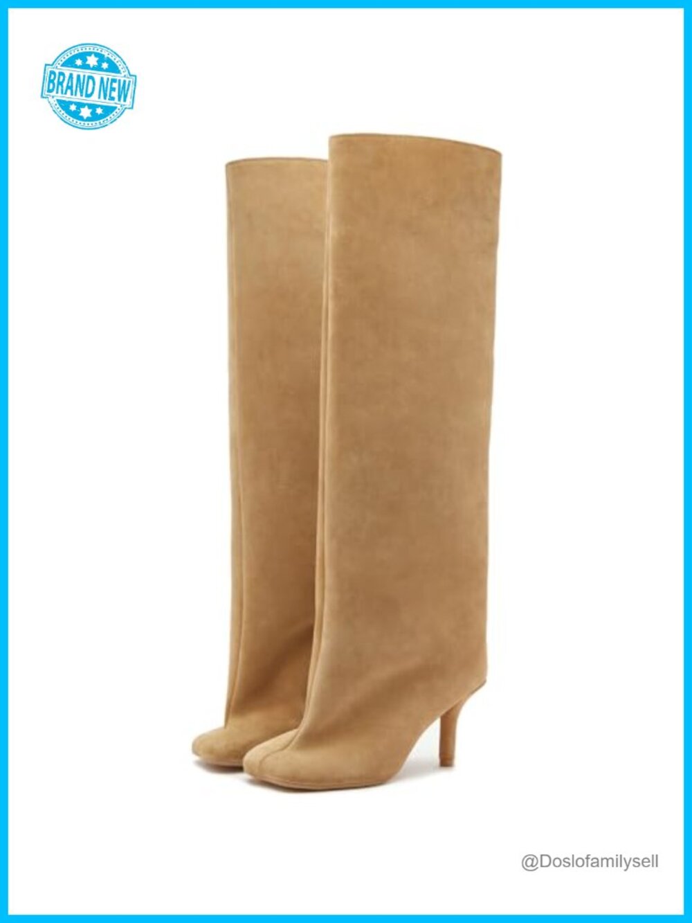 Women's Knee High Suede Boots Square Toe Stiletto Heel Wide Calf Pull On